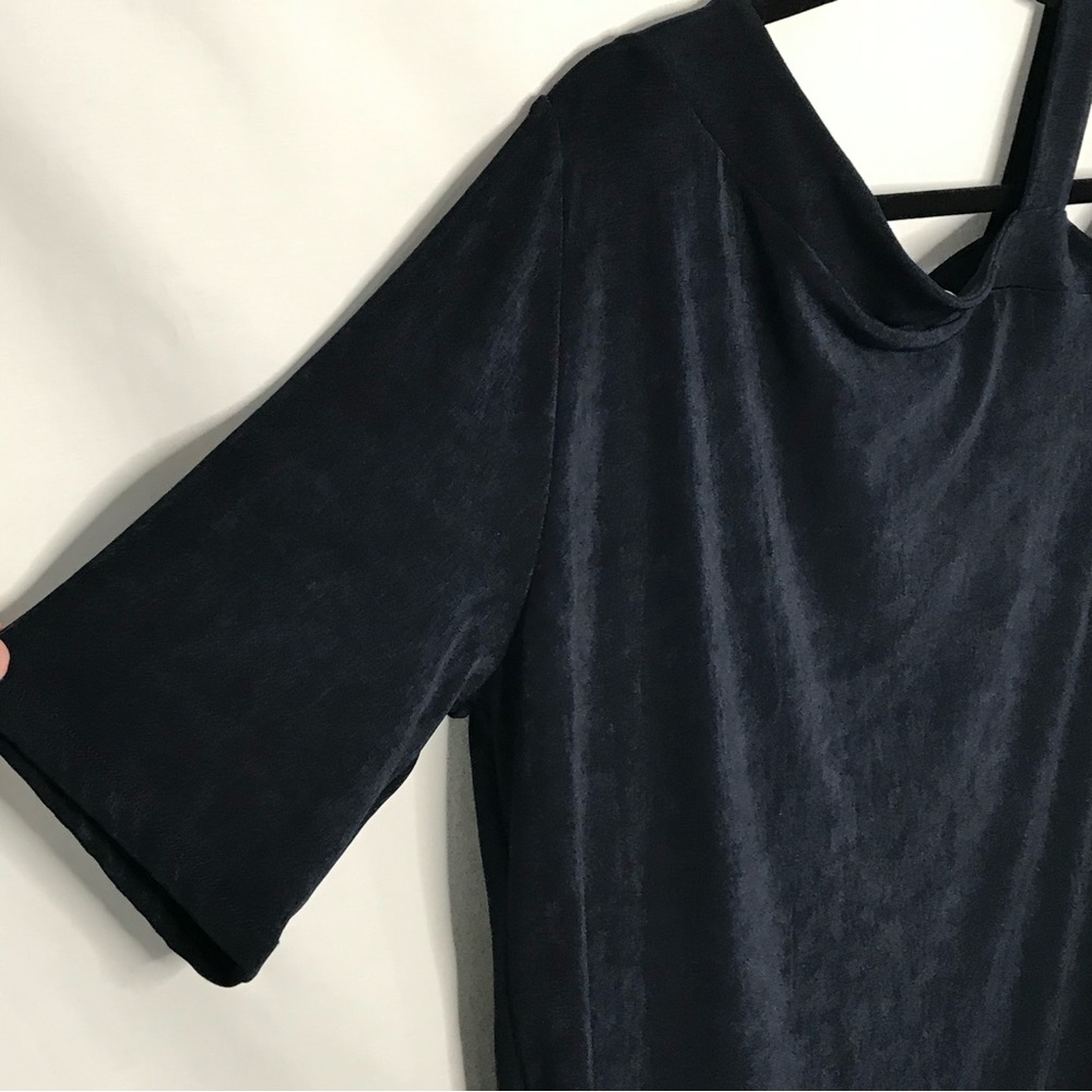 NWT Chico's Travelers Elbow Sleeve Off Shoulder Tunic Top Dark Blue Sz 3 (16/18) - Picture 3 of 15